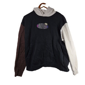 Vtg Adidas Hoodie Sweatshirt XL Black Pullover Colorblock Athletic Y2k Hip Hop